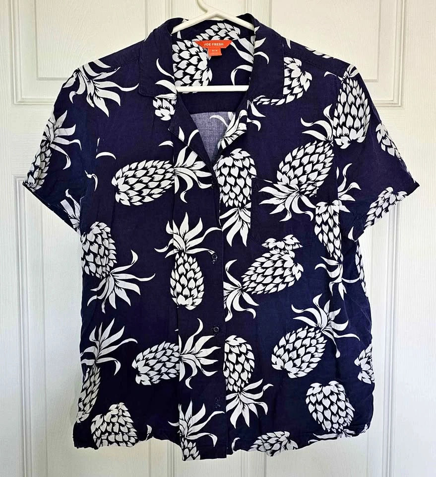 JOE FRESH 100% Viscose Pineapple Print Shirt - Size Medium