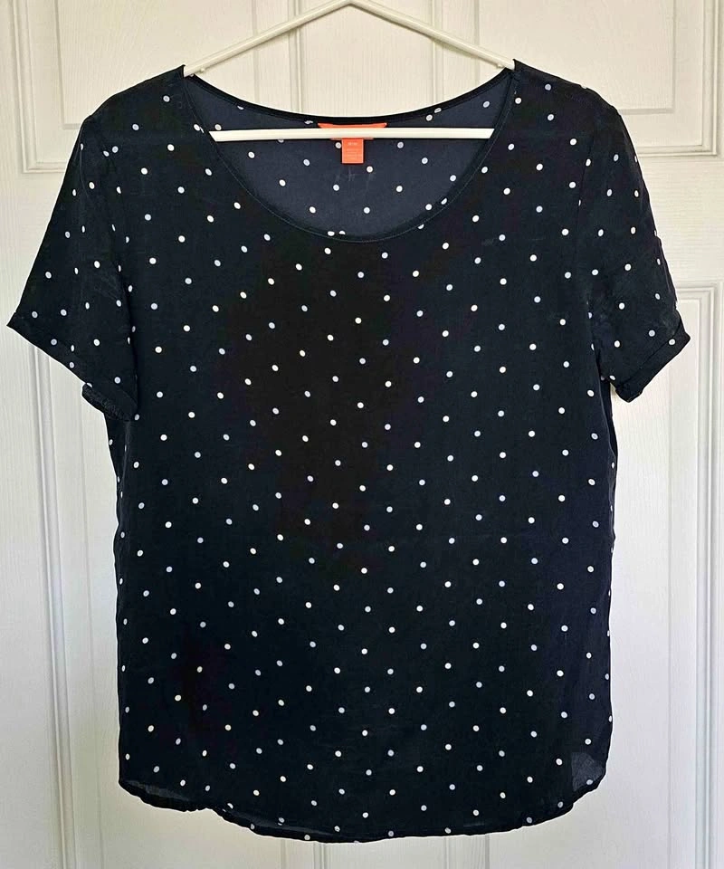 Brand New JOE FRESH 100% Silk Polka Dot Short Sleeve Blouse - Si