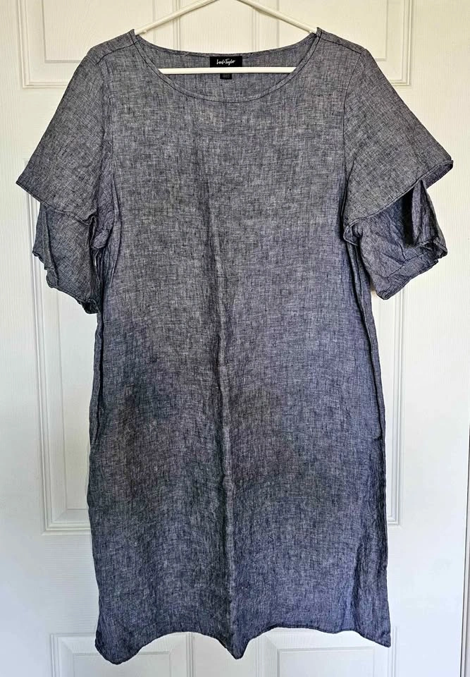 Brand New Lord & Taylor 100% Linen Ruffle Sleeve Shift Dress - S