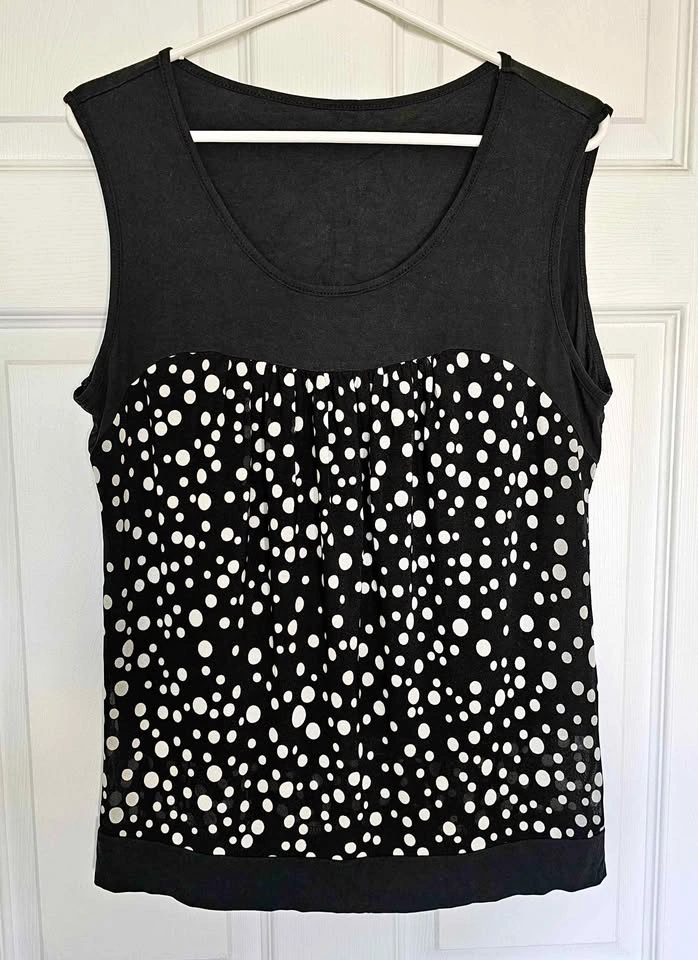 AIMAI Black & White Polka Dot Sleeveless Top - Size Medium