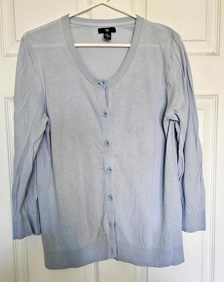 GAP Light Blue Button-Front Crewneck Cardigan Sweater - Size Lar