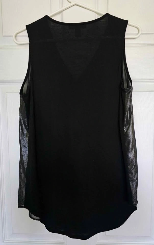 Brand New Joe Fresh Metallic Silver & Black Pleated Tank - M - photo 2
