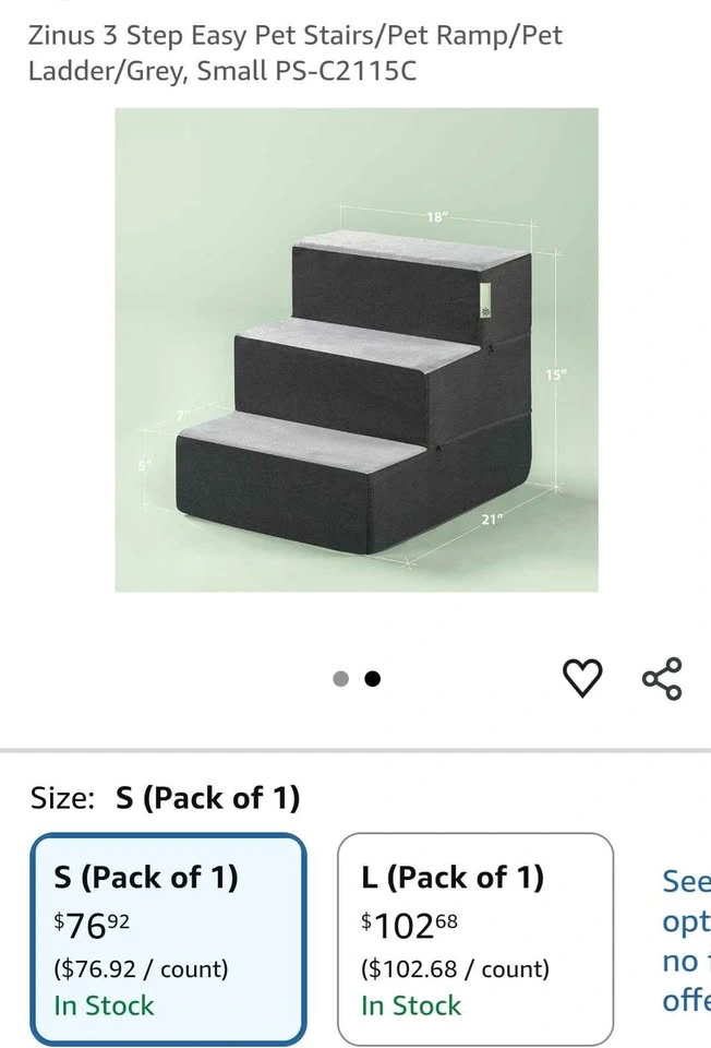 Zinus 3 Step Pet Stairs - Grey, Small - photo 4