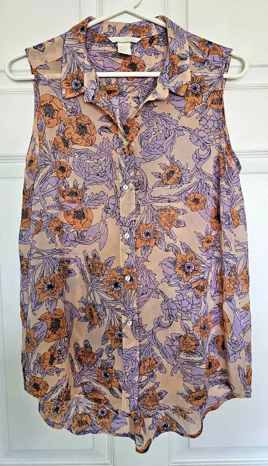 Brand New H&M Floral Sleeveless Button-Down Chiffon Blouse - Siz
