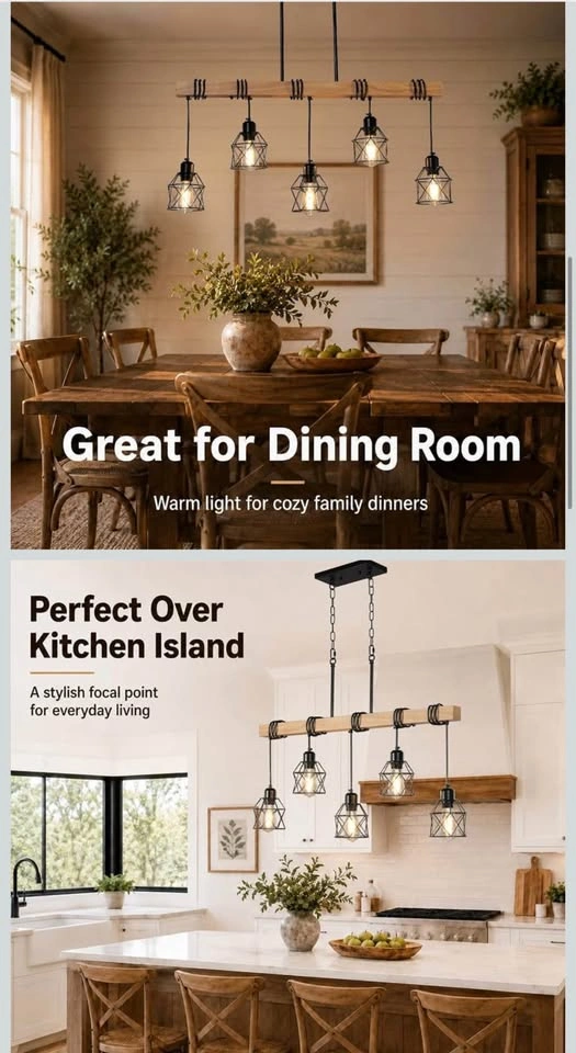 Farmhouse 5-Light Wood and Metal Chandelier - photo 2