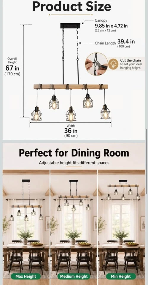 Farmhouse 5-Light Wood and Metal Chandelier - photo 3