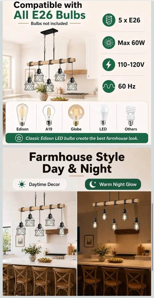 Farmhouse 5-Light Wood and Metal Chandelier - photo 4