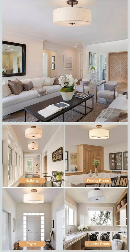 16-Inch Modern Drum Semi-Flush Mount Ceiling Light - photo 2