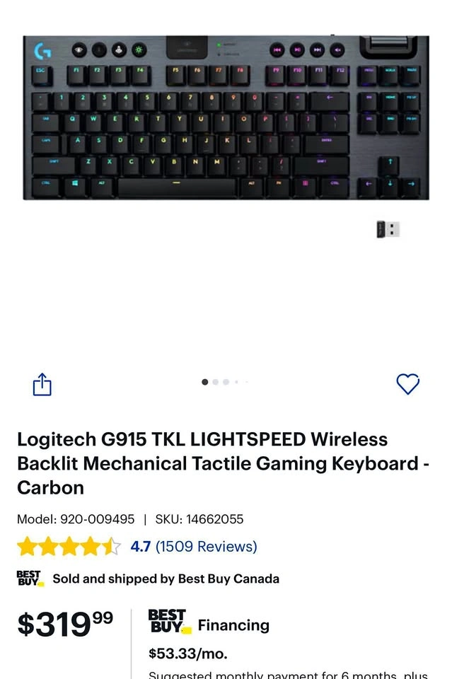 Logitech G915 TKL Wireless Mechanical Keyboard (Tactile)