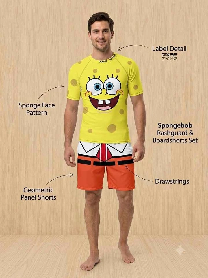 MOVING SALE Sponge Bob Rashguard & Board shorts