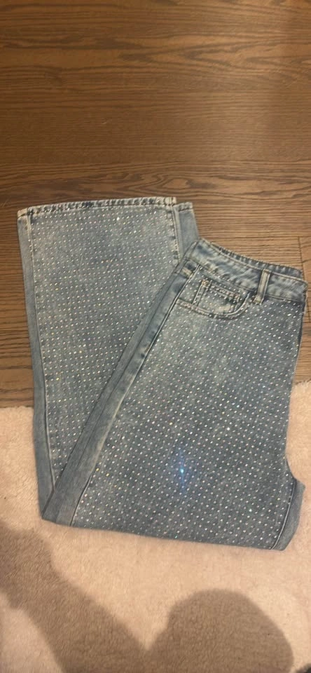 Rhinestone Embellished Light Wash Wide Leg Jeans Size 30 - photo 4