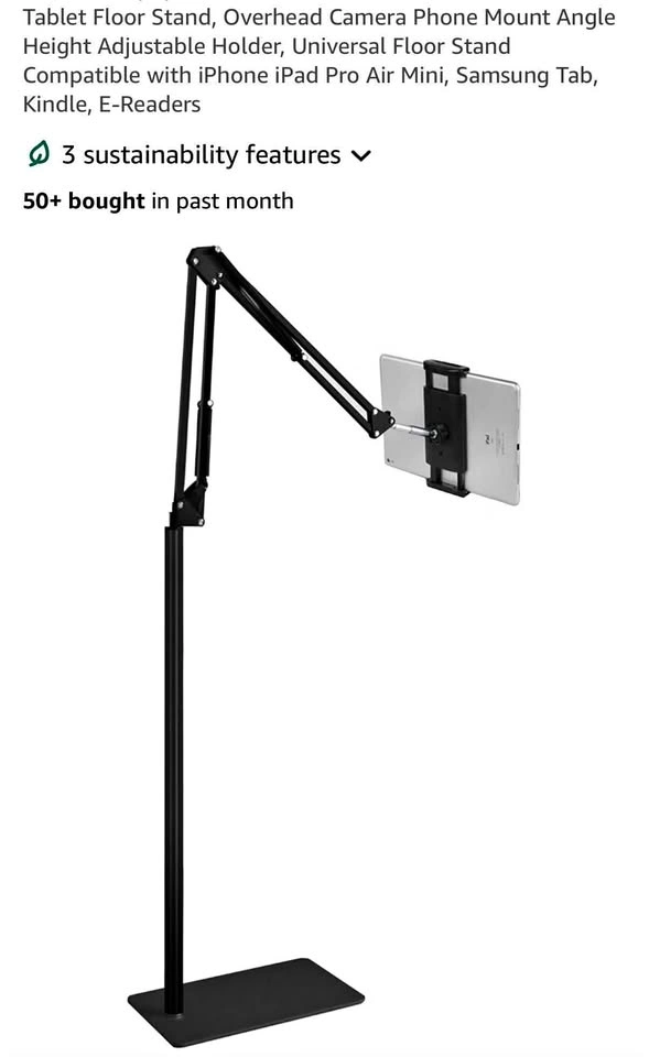 ELEKPARTS Tablet Floor Stand, Overhead Camera Phone Mount