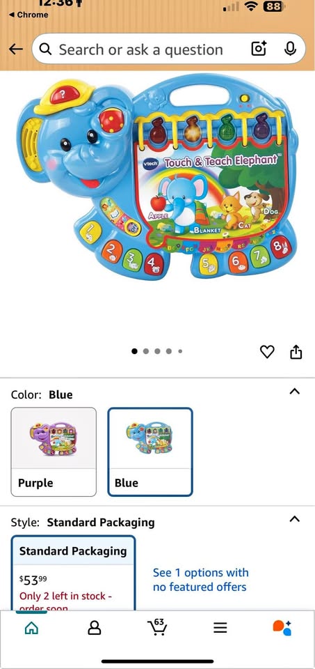 Baby toys- vtech Touch and Teach Elephant Book, Blue