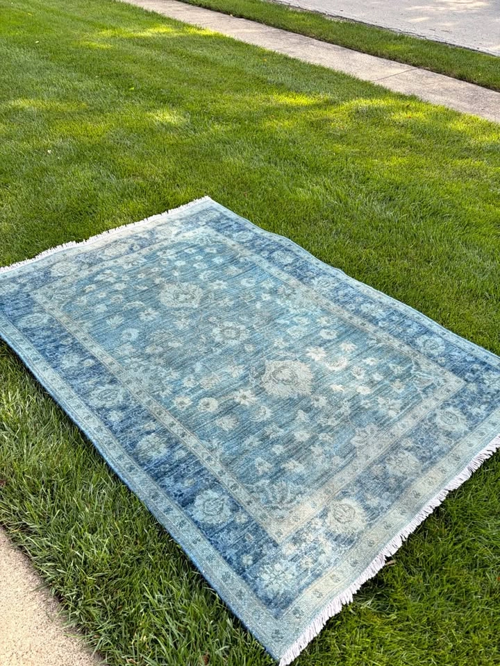 Rug Blue Wool Hand Knotted Persian 4' x 6'