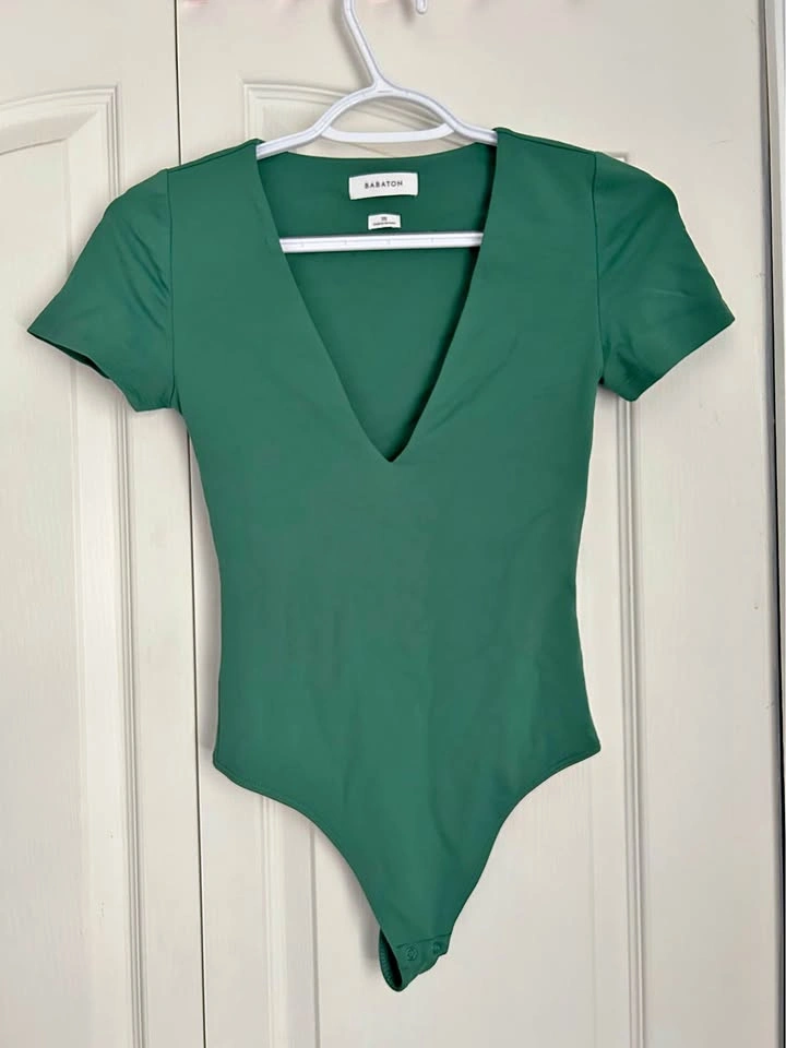 Aritzia Green V-Neck Bodysuit