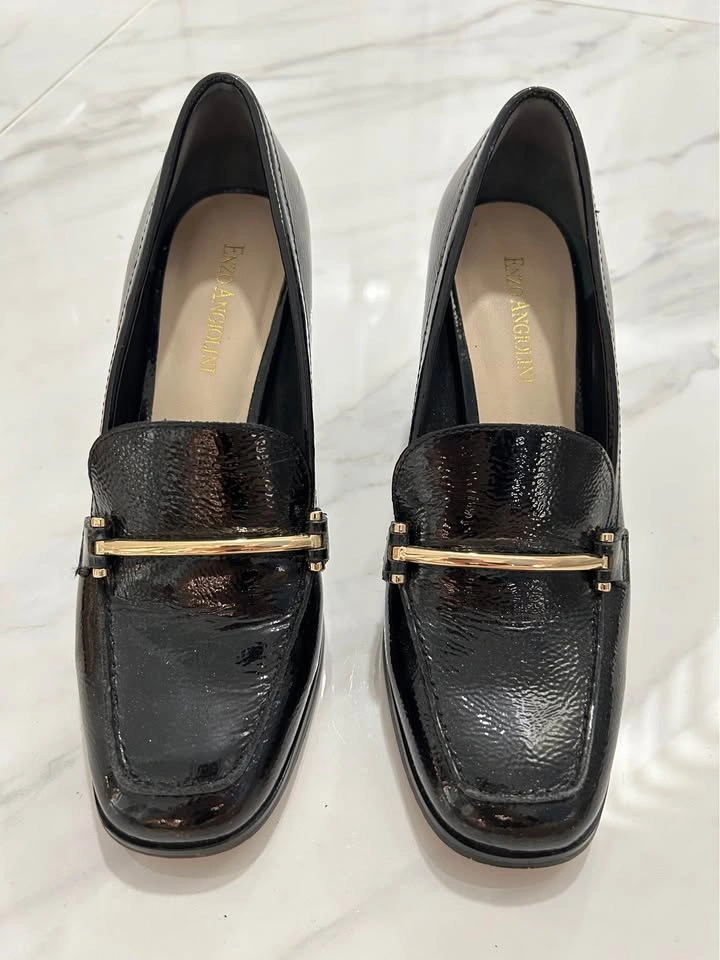 Enzo Angiolini Black Leather Heeled Loafers Size 7 - photo 2