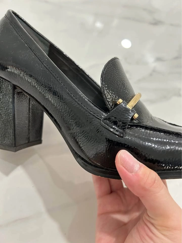 Enzo Angiolini Black Leather Heeled Loafers Size 7 - photo 4