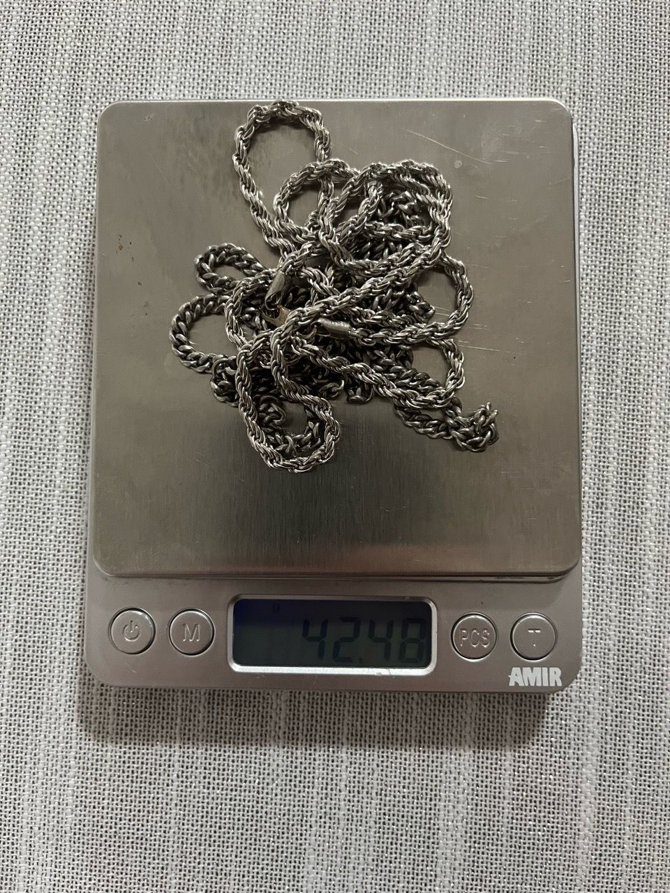 Silver-Tone Rope Chain Necklace 42.4g firm