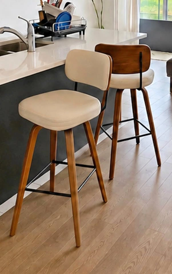 Set of 2 Modern Counter/Bar Stools – Wood & Cream