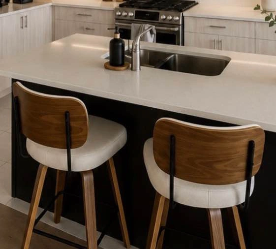 Set of 2 Modern Counter/Bar Stools – Wood & Cream - photo 2