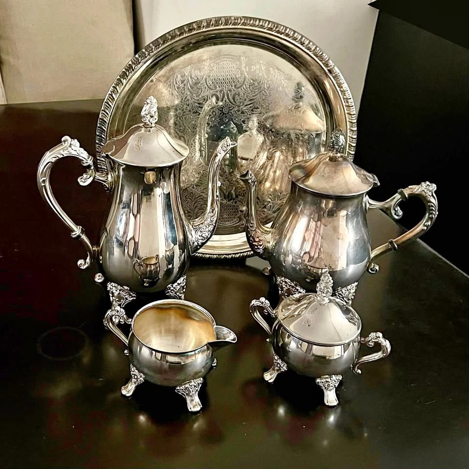 Vintage EP Brass Silver Plated 5-Piece Tea & Coffee Set