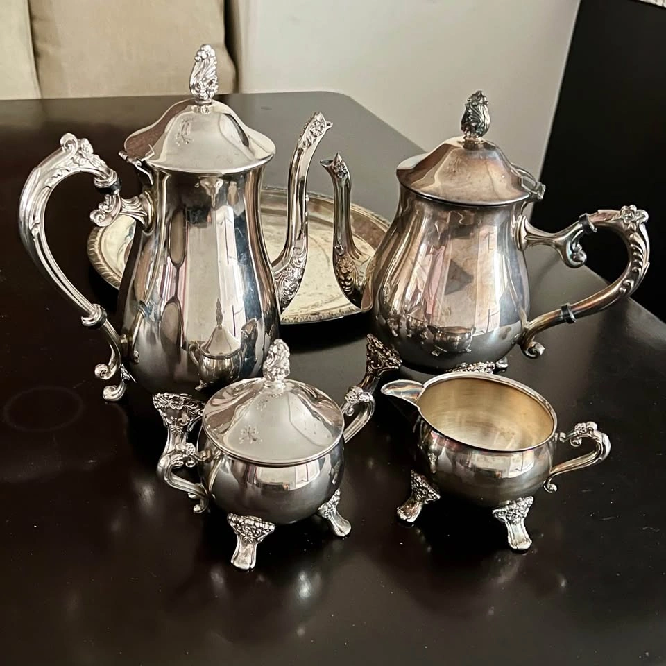 Vintage EP Brass Silver Plated 5-Piece Tea & Coffee Set - photo 2