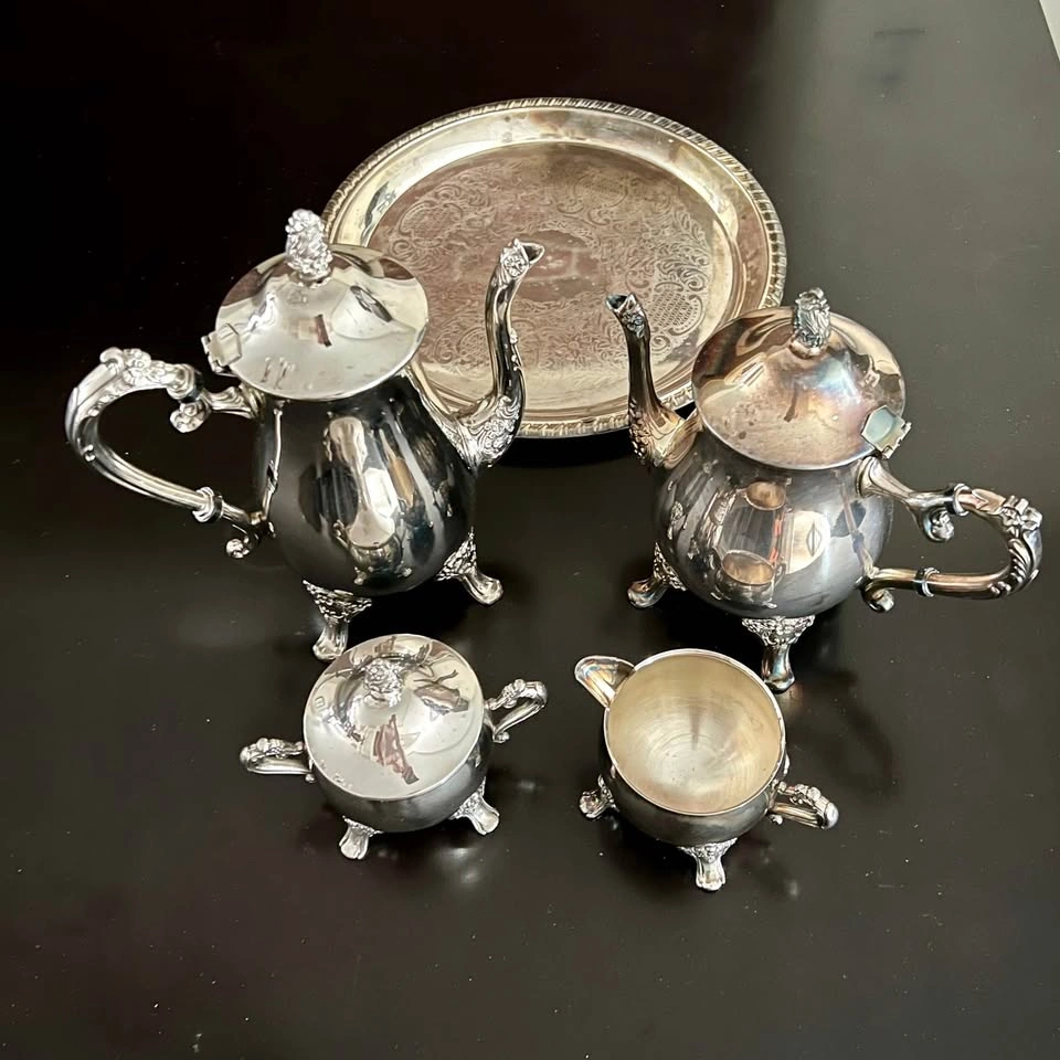 Vintage EP Brass Silver Plated 5-Piece Tea & Coffee Set - photo 3