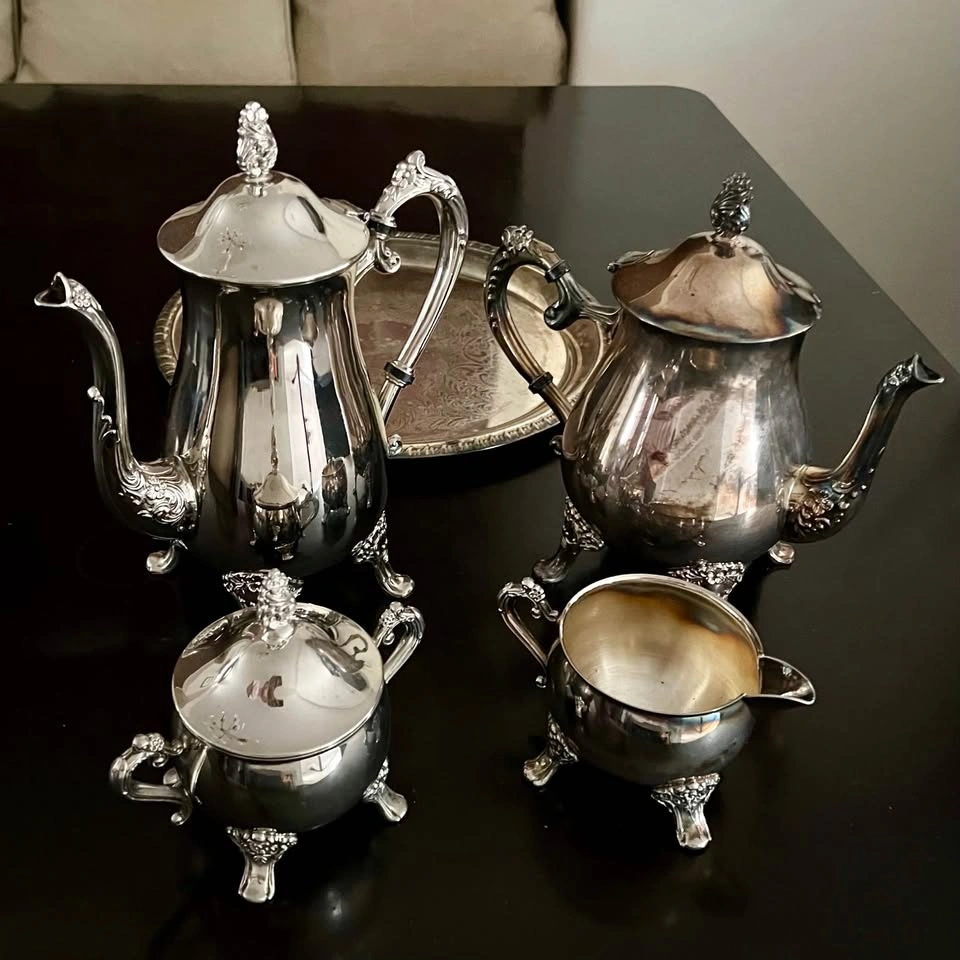 Vintage EP Brass Silver Plated 5-Piece Tea & Coffee Set - photo 4
