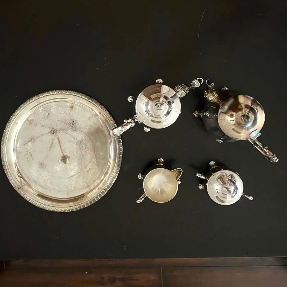 Vintage EP Brass Silver Plated 5-Piece Tea & Coffee Set - photo 5
