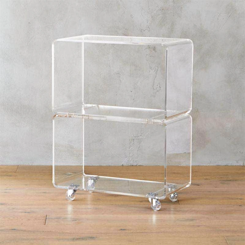 CB2 Peekaboo Acrylic Rolling Two Shelf