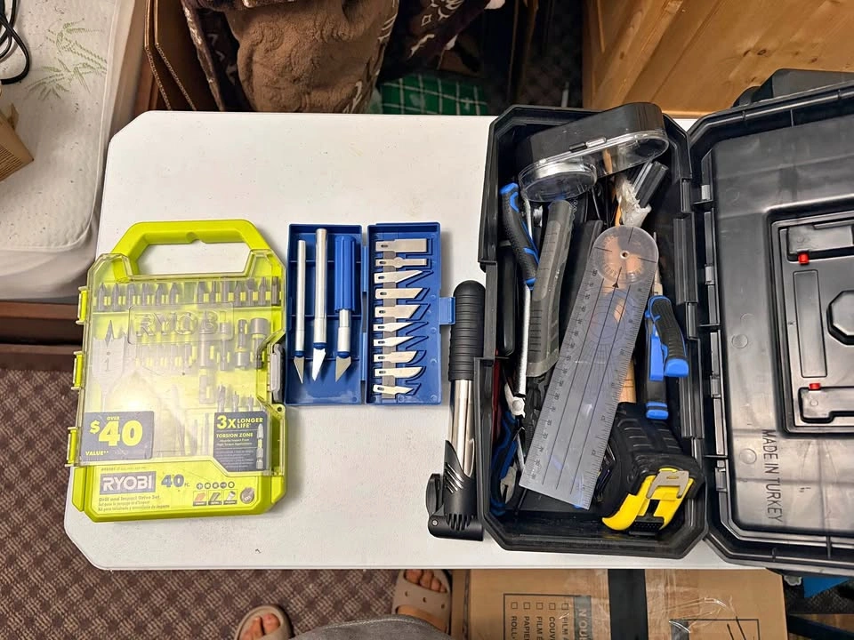 Ryobi Drill Bit Set and Assorted Hand Tools with Toolbox