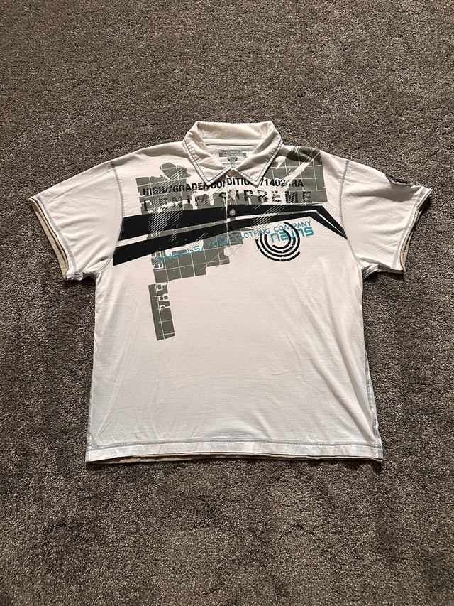 white short sleeve polo shirt size XXL fits like a XL