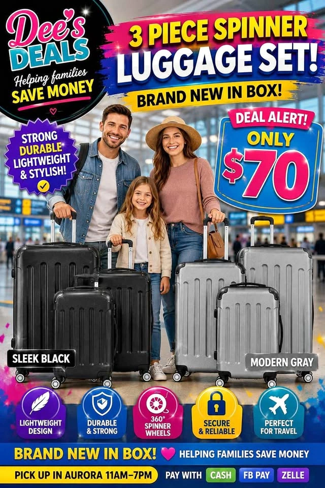 3 Piece Spinner Luggage Set BRAND NEW IN BOX $70