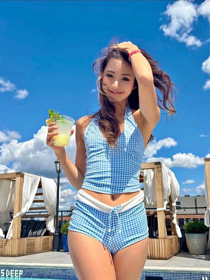 Blue Gingham Two-Piece Tankini Swimsuit