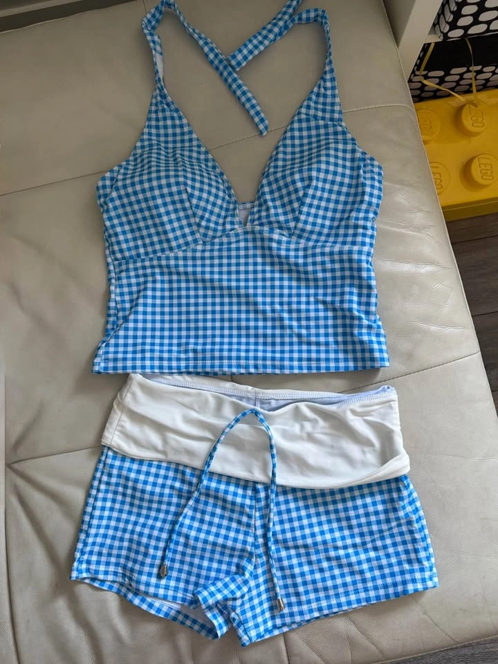 Blue Gingham Two-Piece Tankini Swimsuit - photo 2