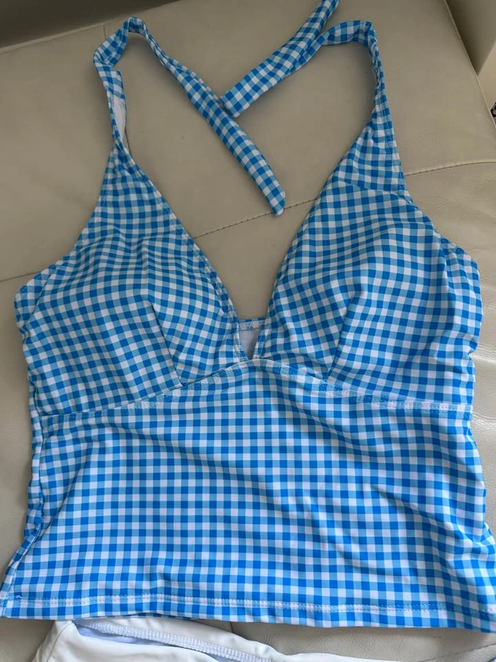 Blue Gingham Two-Piece Tankini Swimsuit - photo 3