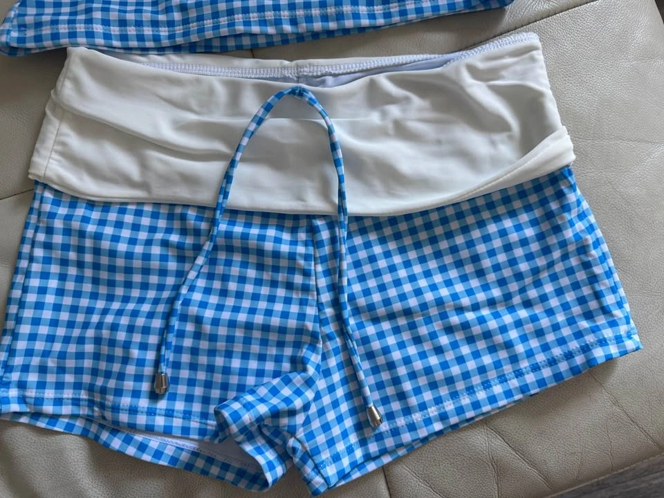 Blue Gingham Two-Piece Tankini Swimsuit - photo 4