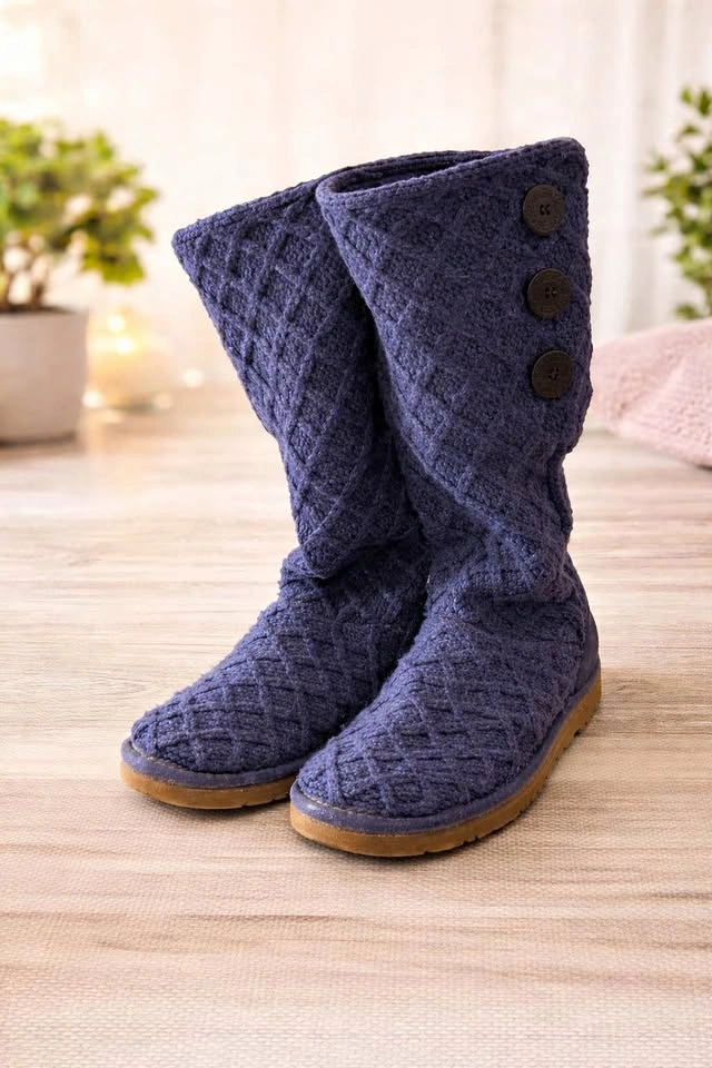 Size US8 Authentic UGG Purple Knit Button-Up Women's Boots