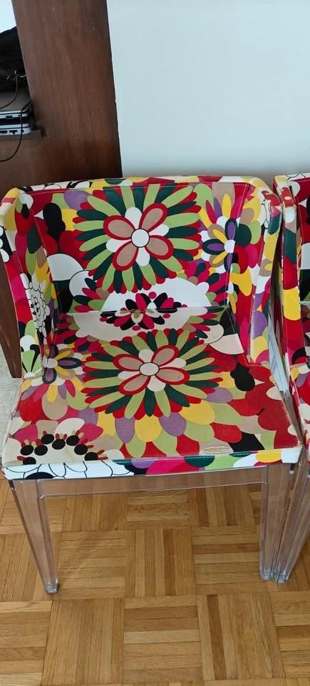 Flower Printed Upholstered Dining Chairs (Clear Legs) – Set of 4 - photo 2