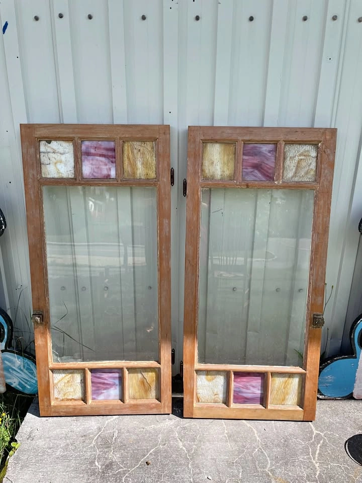 Antique Wood and Stained Glass Doors - 21" x 45"