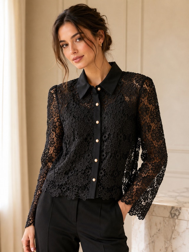 women’s black lace shirt size small - photo 2