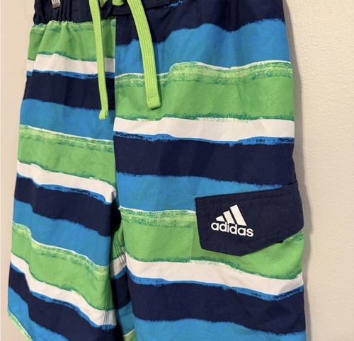ADIDAS Boys Green And Blue Striped Swim Trunks Size Large 14/16 - photo 2