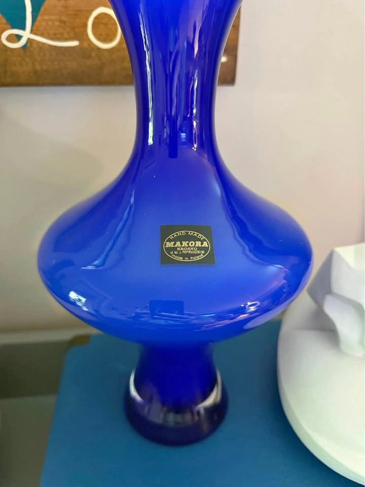 KROSNO MAKORA HAND BLOWN 12" COBALT BLUE GLASS FLOWER VASE