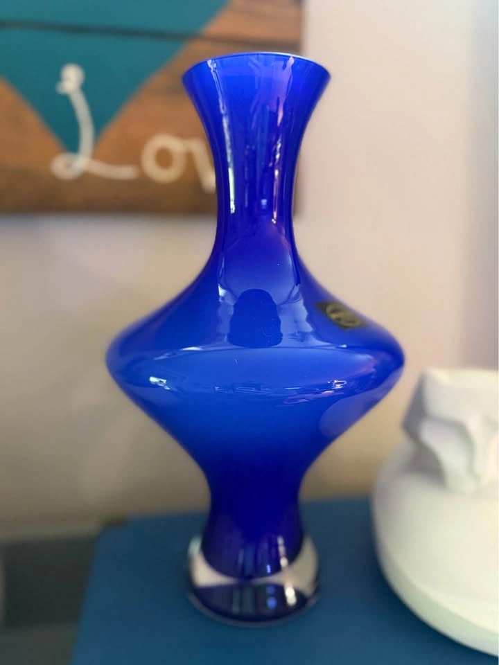 KROSNO MAKORA HAND BLOWN 12" COBALT BLUE GLASS FLOWER VASE - photo 2