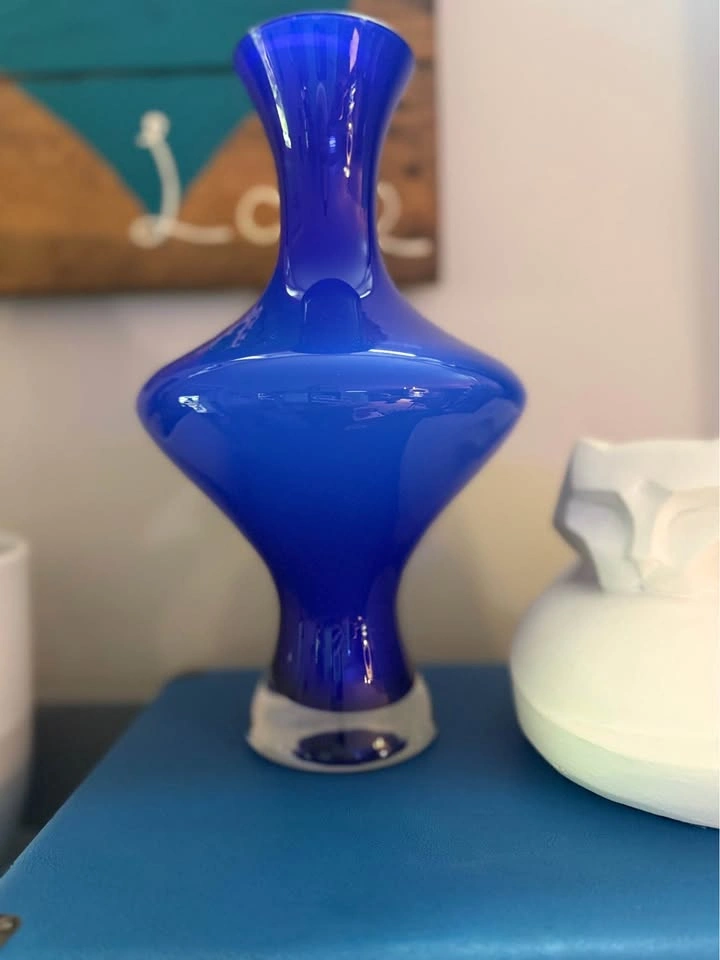 KROSNO MAKORA HAND BLOWN 12" COBALT BLUE GLASS FLOWER VASE - photo 3