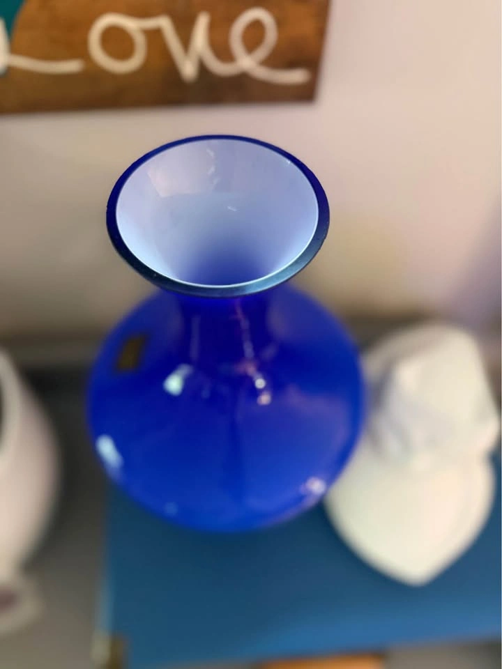 KROSNO MAKORA HAND BLOWN 12" COBALT BLUE GLASS FLOWER VASE - photo 4