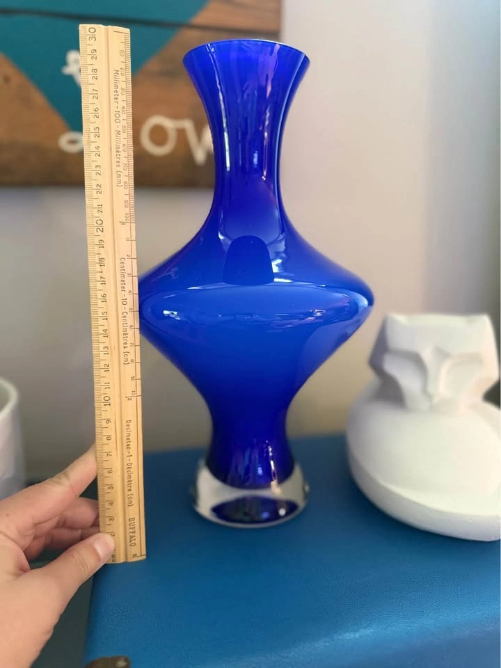 KROSNO MAKORA HAND BLOWN 12" COBALT BLUE GLASS FLOWER VASE - photo 5