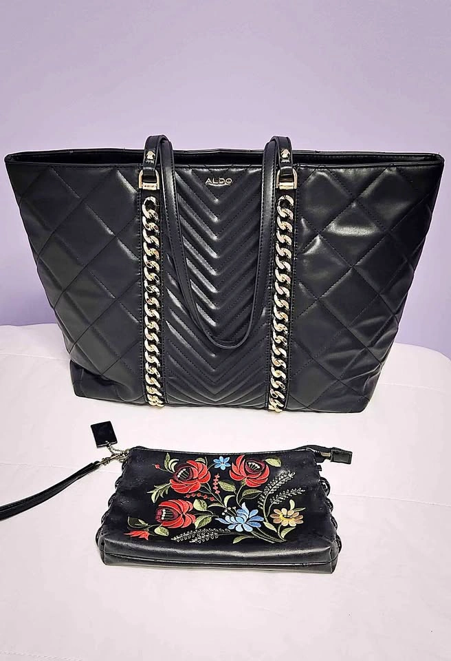 ALDO Quilted Tote Bag with Floral Pouch