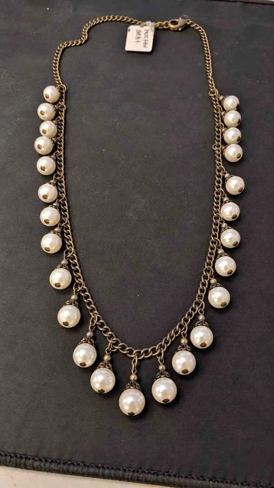Vintage Antique Gold-Tone Pearl Statement Necklace