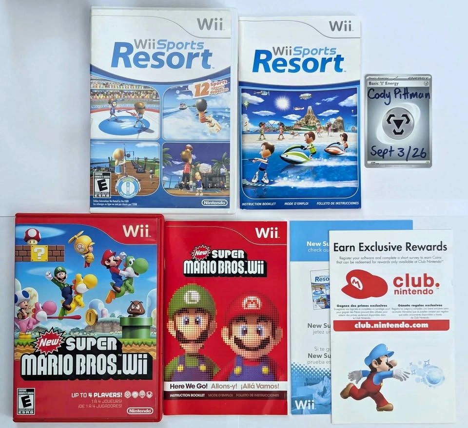 Wii Sports Resort & Super Mario Bros Wii Cases & Manuals Only